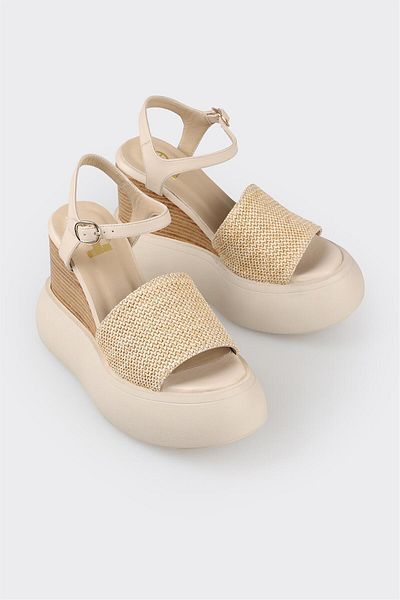 Elle Shoes Φυσικά γυναικεία πέδιλα με σφήνα τακούνι