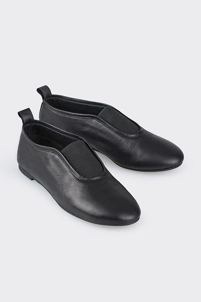 Elle Shoes Black Leather Women's Ballerinas