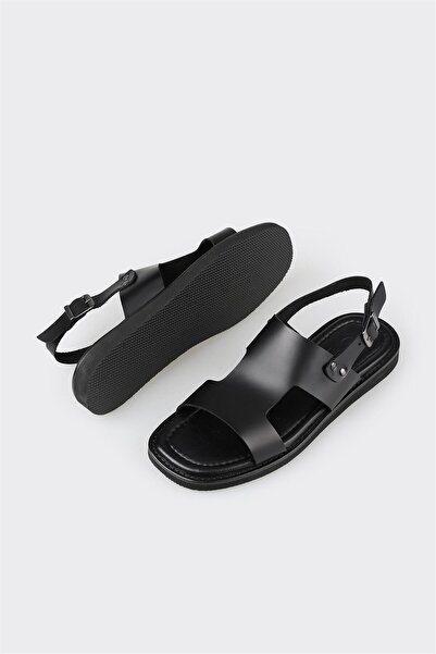 Elle Shoes Black Leather Women's Flat Sandals