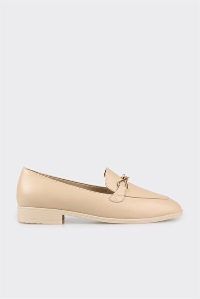 Elle Shoes Bej Deri Kadın Loafer