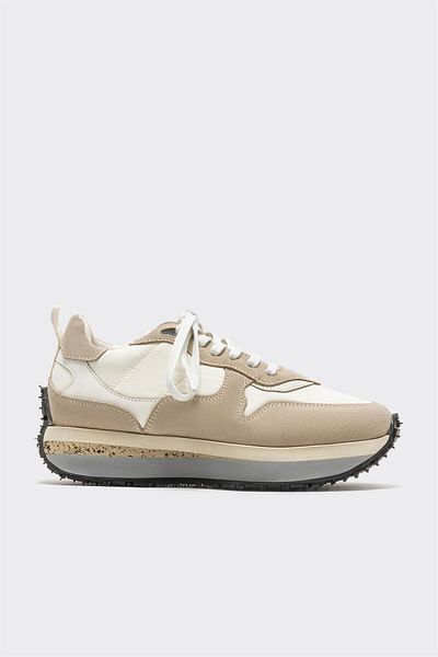 Elle Shoes Beige Leather Women's Sports Shoes