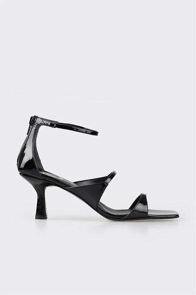 Elle Shoes Black Leather Women's Heeled Sandals