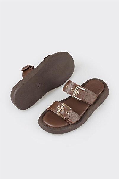 Elle Shoes Kahve Deri Kadın Spor Terlik