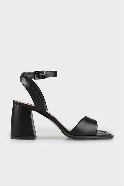 Elle Shoes Black Leather Women's Heeled Sandals