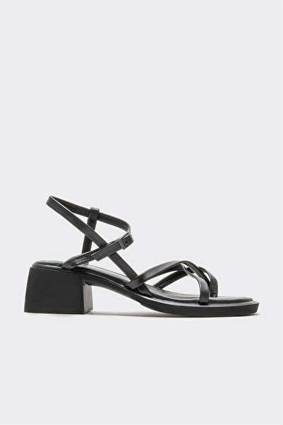 Elle Shoes Siyah Deri Kadın Topuklu Sandalet