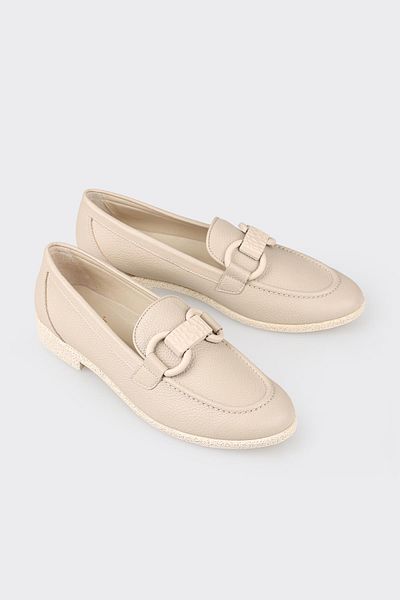 Elle Shoes Beige Leather Women's Loafer
