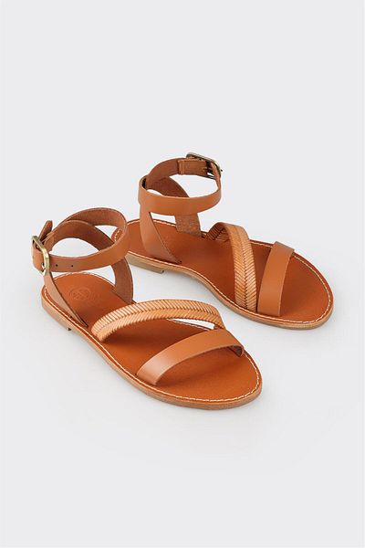 Elle Shoes Tan Leather Women's Sandals