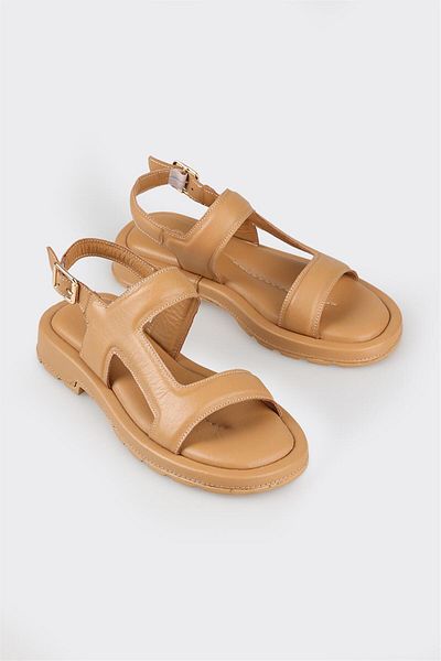 Elle Shoes Natural Leather Women's Flat Sandals