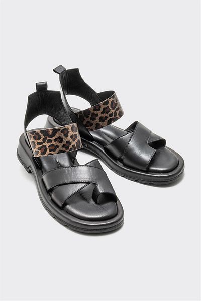 Elle Shoes Black Leather Women's Flip Flops Sandals