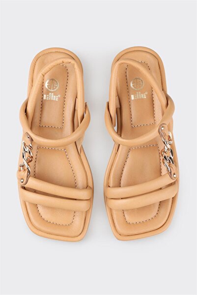 Elle Shoes Natural Leather Women's Flat Sandals