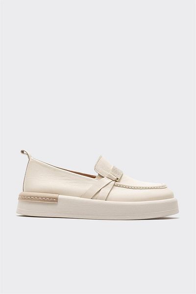 Elle Shoes Beige Leather Women's Loafer