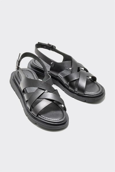 Elle Shoes Sandale plate damă din piele neagră