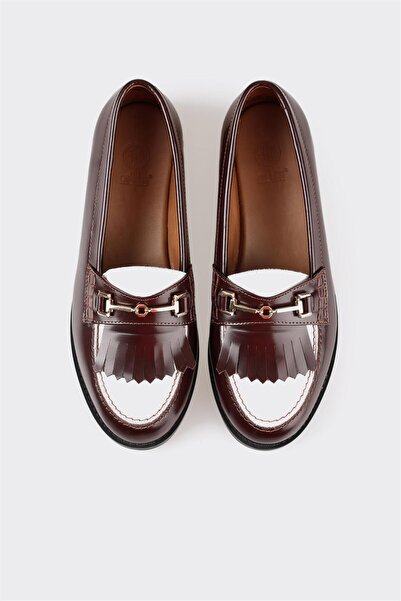 Elle Shoes Bordo Deri Kadın Loafer