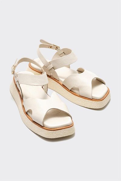 Elle Shoes Beige Leather Women's Sports Sandals