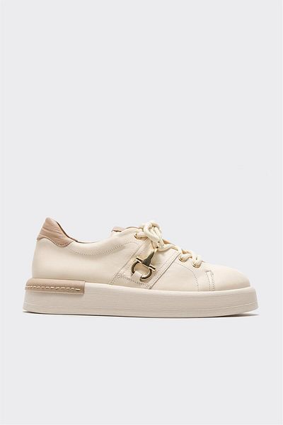Elle Shoes Beige Leather Women's Sports Shoes