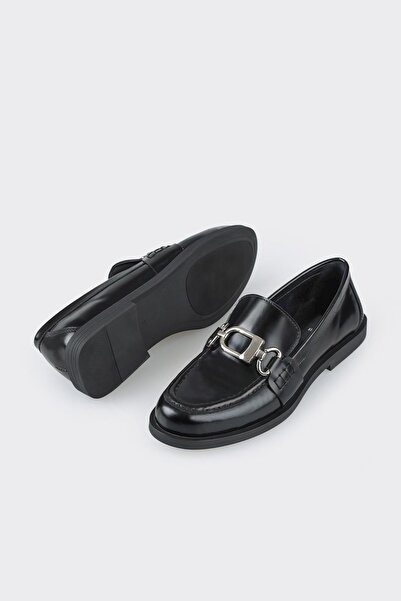 Elle Shoes Siyah Deri Kadın Loafer