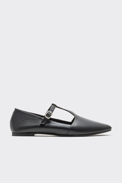 Elle Shoes Black Leather Women's Ballerinas