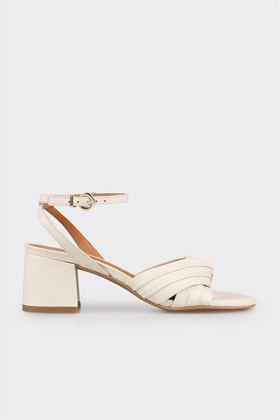 Elle Shoes Ecru Leather Women's Heeled Sandals