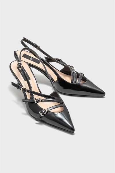 Elle Shoes Black Leather Women's Heeled Shoes