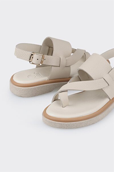 Elle Shoes Beige Leather Women's Sports Sandals