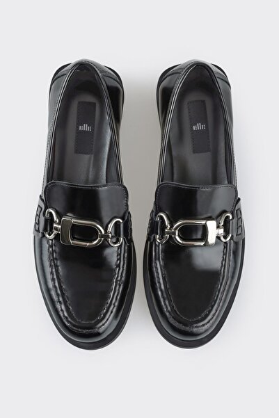 Elle Shoes Siyah Deri Kadın Loafer