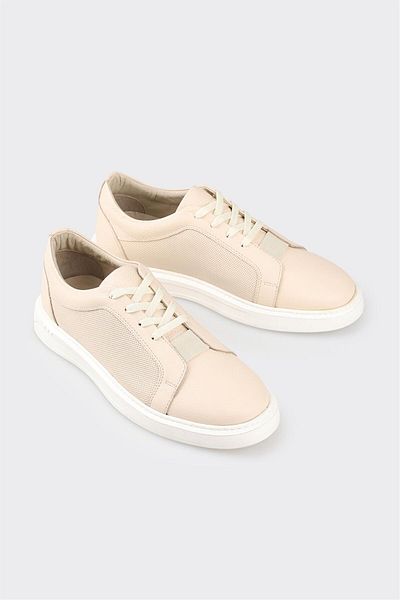 Elle Shoes Beige Leather Men's Sports Shoes