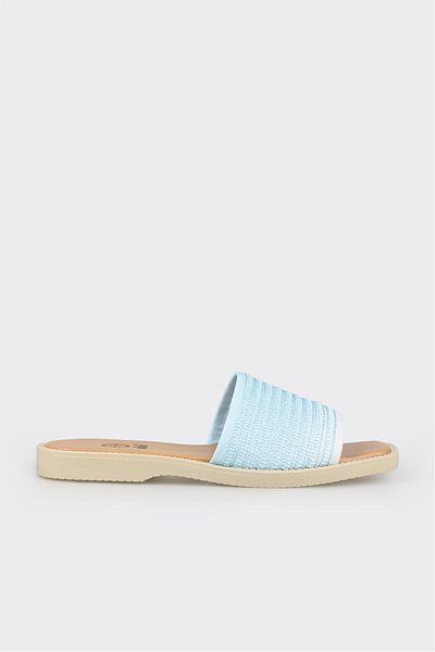 Elle Shoes Blue Leather Women's Flat Slippers