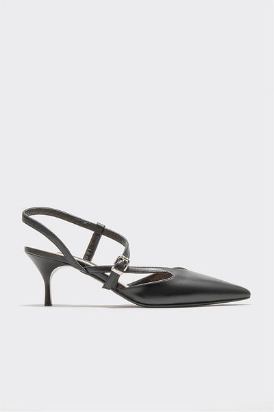 Elle Shoes Black Leather Women's Heeled Shoes