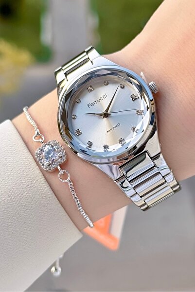 Ferrucci Gümüş Renk Kadın Kol Saati ve Bileklik