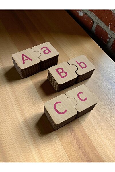 Mind of Toys English Alphabet Matching, Pink, 26 Letters, Wooden Puzzle, Montessori Big Small Letter Puzzle Game