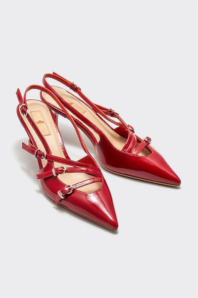 Elle Shoes Red Leather Women's Heeled Shoes