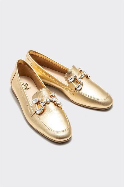 Elle Shoes Gold Leather Women's Loafer