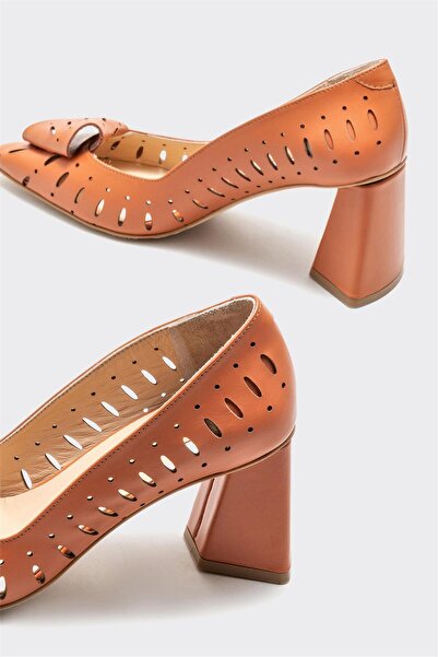 Elle Shoes Tan Leather Dámské Boty na podpatku