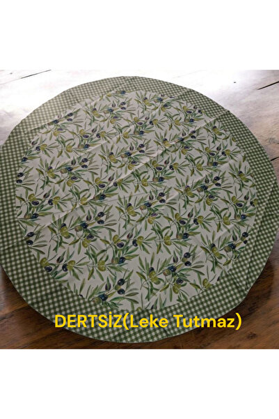 Elisam مفرش طاولة دائري مقاوم للبقع (نمط زيتوني)