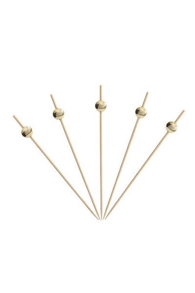alenked Bamboo Gold Pearl Ball Toothpick 50 Pieces