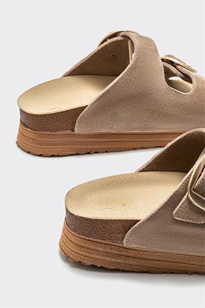Elle Shoes Bej Deri Kadın Terlik