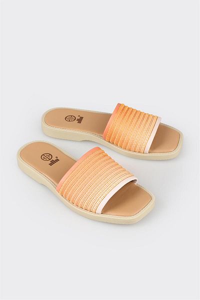 Elle Shoes Orange Leather Women's Flat Slippers