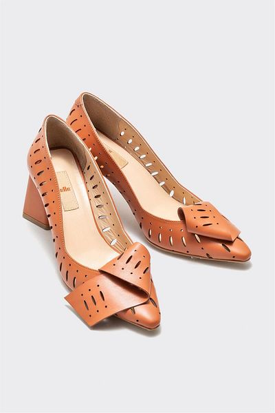 Elle Shoes Tan Leather Women's Heeled Shoes