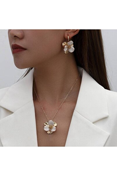 çelik takı design مجموعة قلادة على شكل زهرة الأقحوان البيضاء غير قابلة للتلطي...