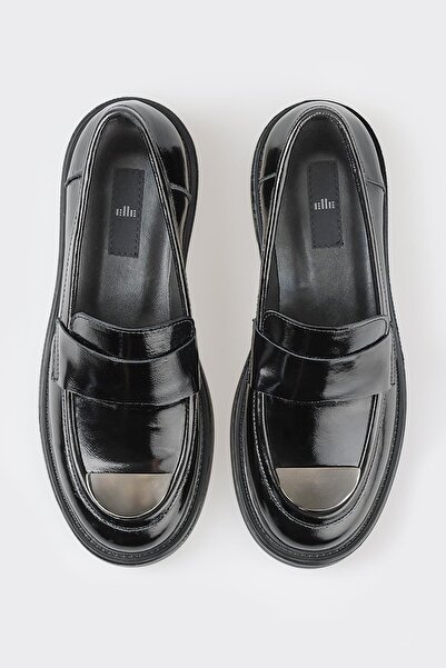 Elle Shoes Siyah Deri Kadın Loafer
