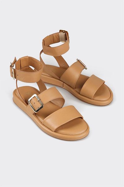 Elle Shoes Γυναικεία φλατ σανδάλια από φυσικό δέρμα