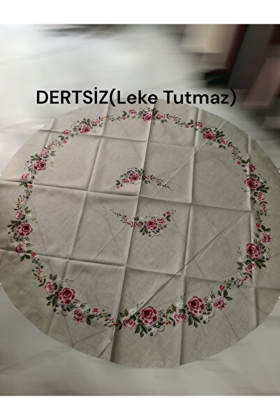 Elisam Yuvarlak Dertsiz Leke Tutmaz Masa Örtüsü (Krem)