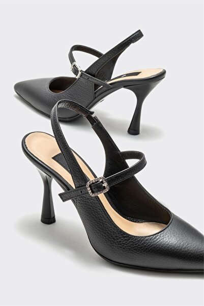 Elle Shoes Siyah Deri Kadın Topuklu Ayakkabı
