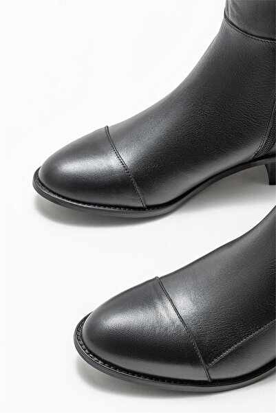 Elle Shoes Μαύρες Δερμάτινες Γυναικείες Flat Μποτάκια