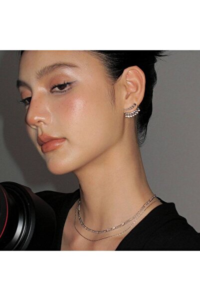 çelik takı design أقراط متعددة باللون الفضي أقراط ديكور أنيقة من الفولاذ المق...