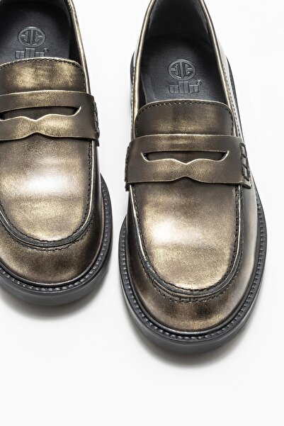 Elle Shoes Gold Deri Kadın Loafer