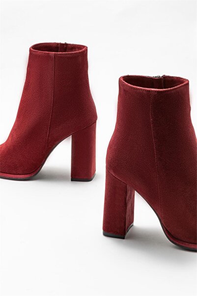 Elle Shoes Burgundy Leather Women's Heeled Boots