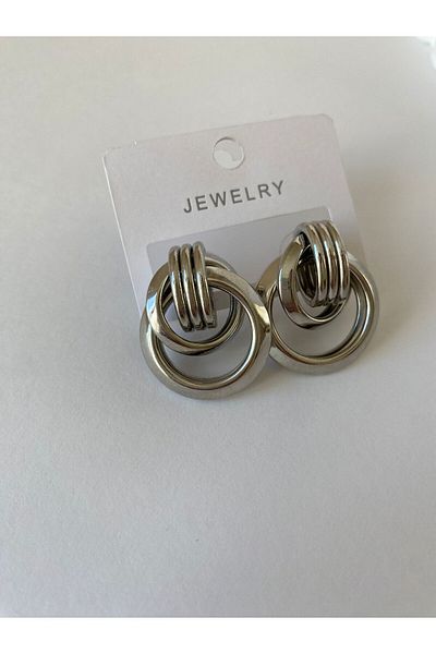 marsel aksesuar Vintage Silver Earrings with Double Rings