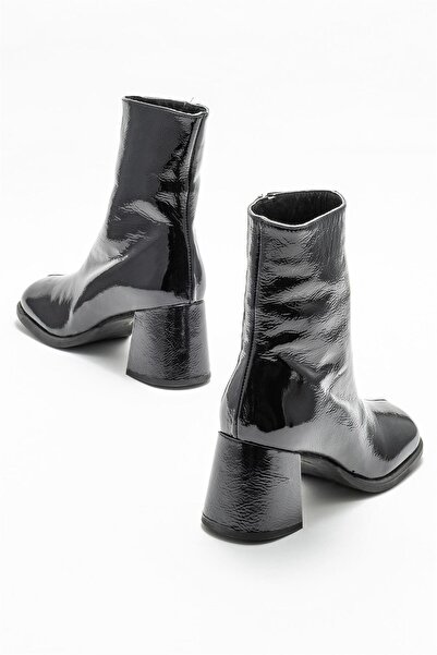 Elle Shoes Siyah Deri Kadın Topuklu Bot