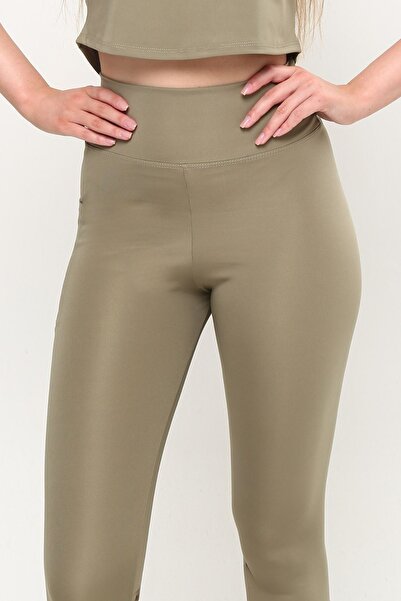 OPENDO Toparlayıcı Yüksek Bel Haki Cepli Tayt